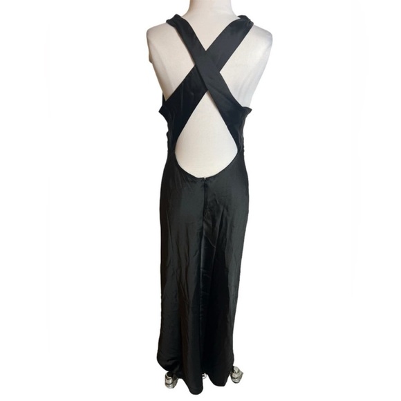 NWT House of Harlow black satin cut out cross back maxi dress Sz L Minimalist - Picture 3 of 10
